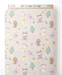 Tissu - Ours et sapins sur beige