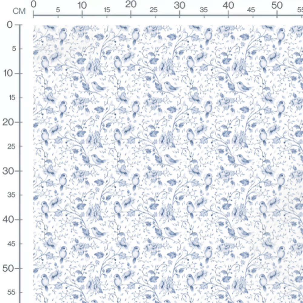 Tissu - Oiseaux bleus et fleurs blanches 2