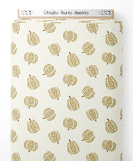 Tissu - Citrouilles fleuries blanches
