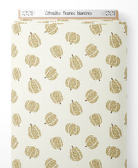 Tissu - Citrouilles fleuries blanches