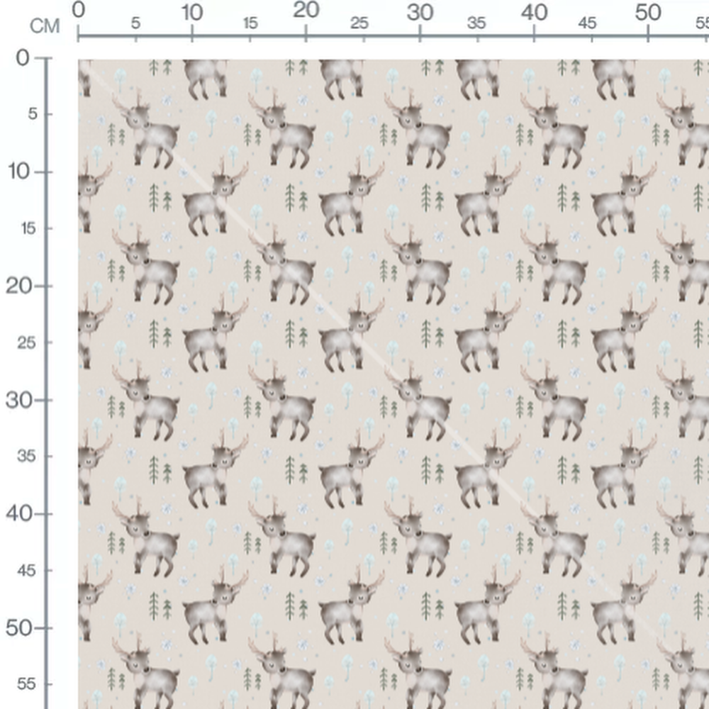 Tissu - Rennes et flocons sur beige