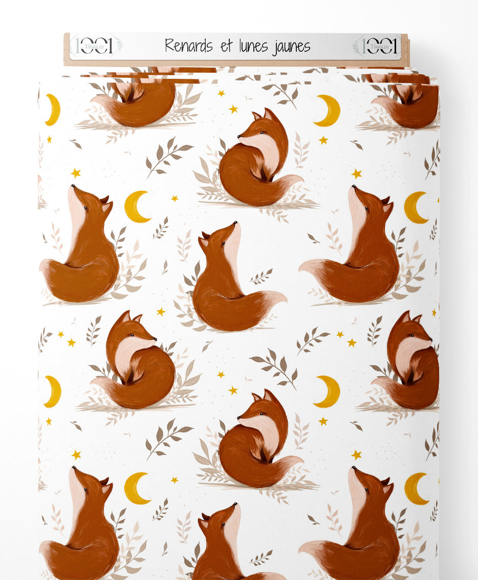 Tissu - Renards et lunes jaunes