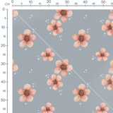 Tissu - Fleurs roses et bulles blanches