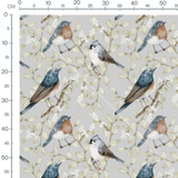 Tissu - Oiseaux et feuillage délicat