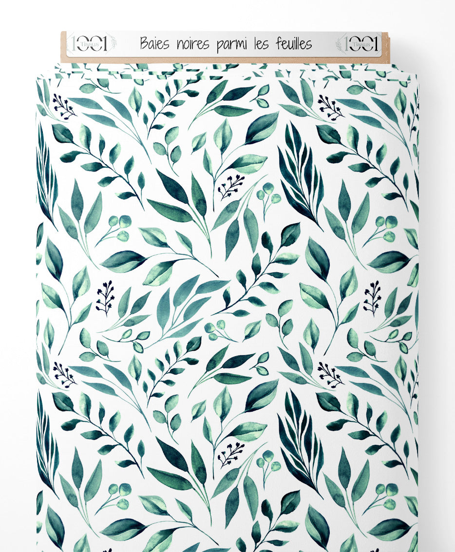 Tissu - Baies noires parmi les feuilles