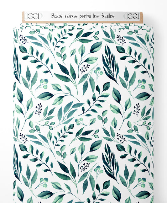 Tissu - Baies noires parmi les feuilles