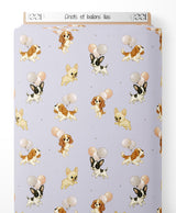 Tissu - Chiots et ballons lilas