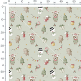 Tissu - Rennes et sapins sur vert clair