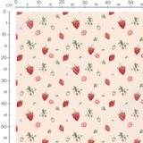 Tissu - Fraises et fleurs sur fond beige