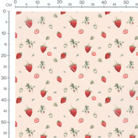 Tissu - Fraises et fleurs sur fond beige