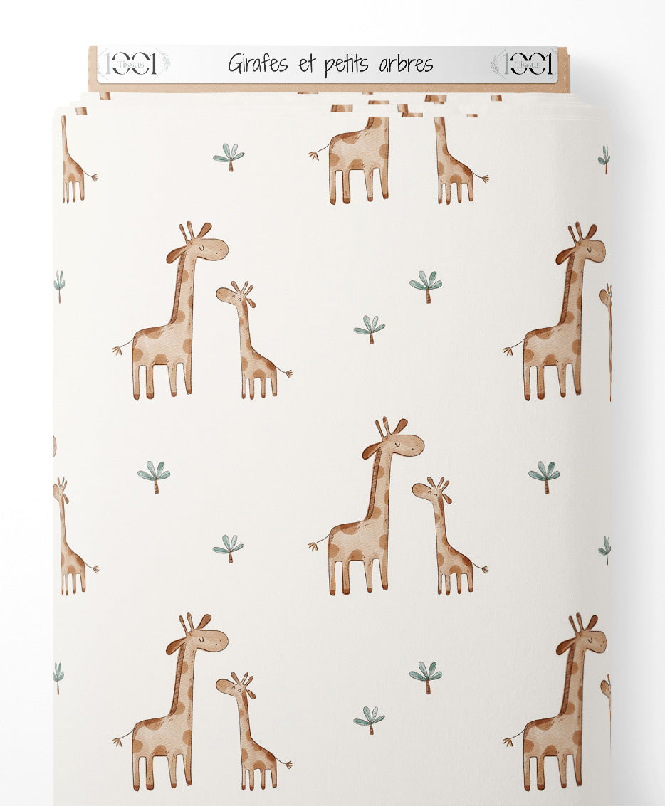 Tissu - Girafes et petits arbres