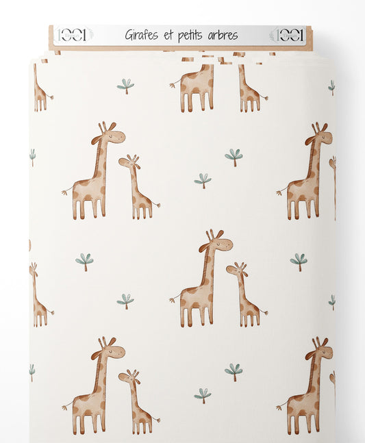 Tissu - Girafes et petits arbres