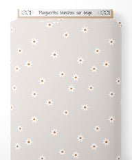Tissu - Marguerites blanches sur beige