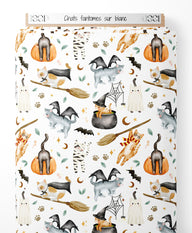 Tissu - Chats fantômes sur blanc