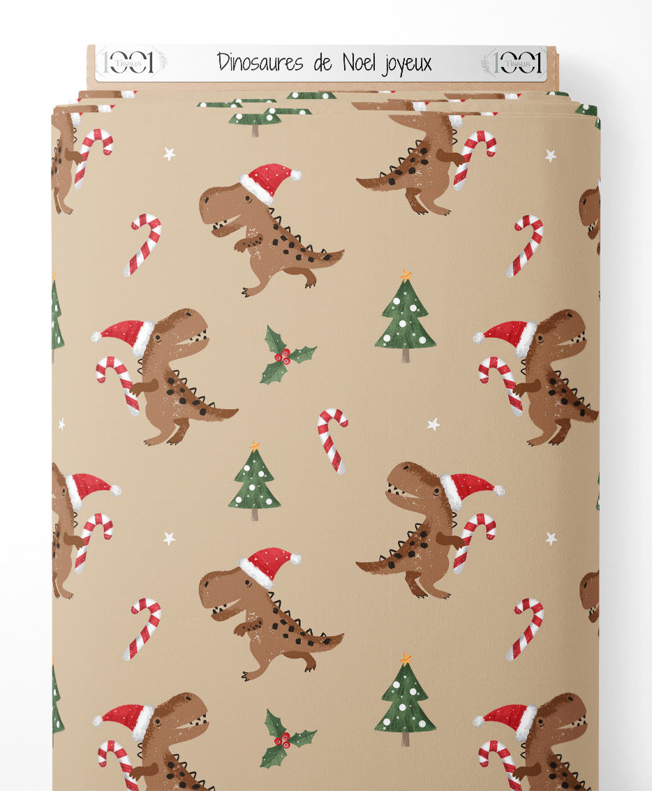 Tissu - Dinosaures de Noël joyeux