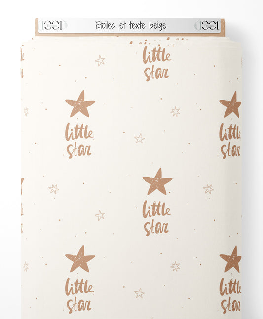 Tissu - Étoiles et texte beige