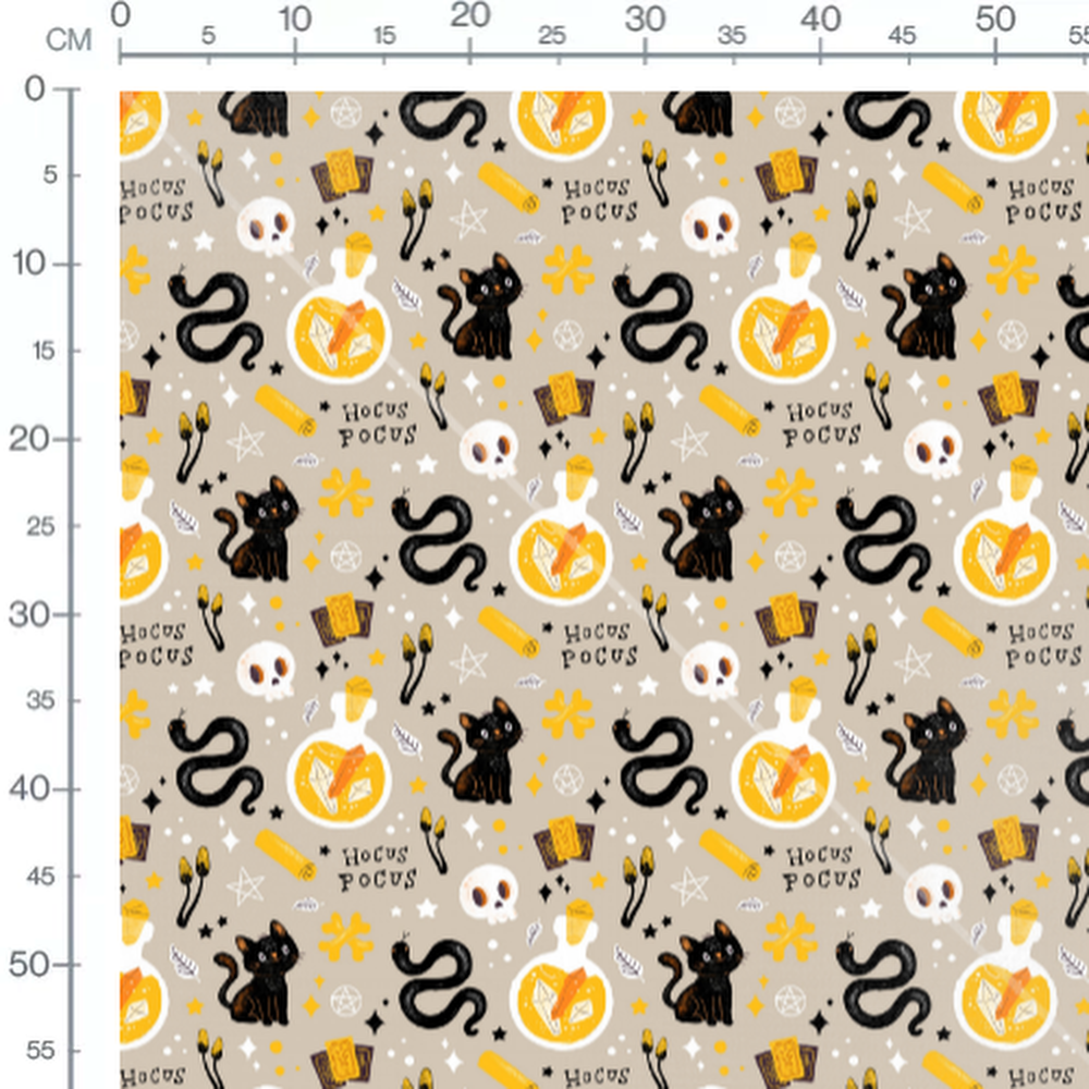 Tissu - Chats noirs et serpents beiges