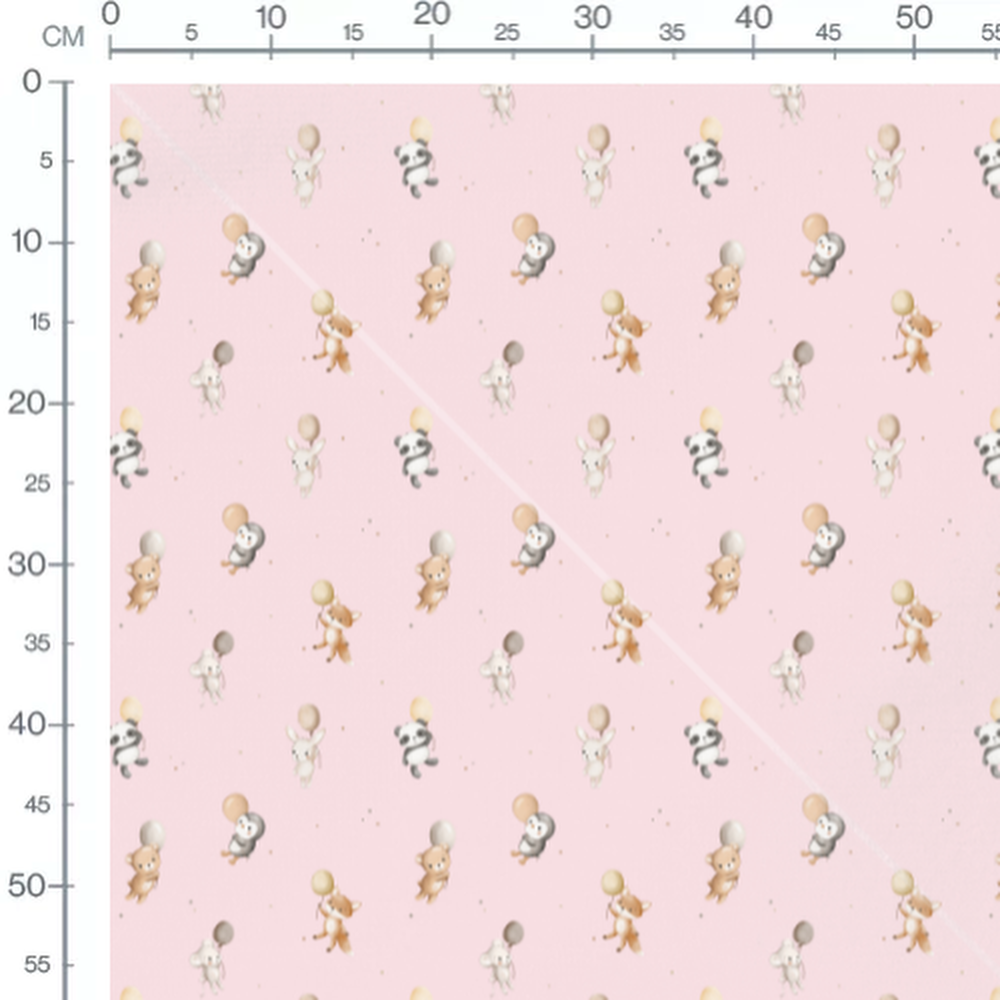 Tissu - Animaux ballons fond rose