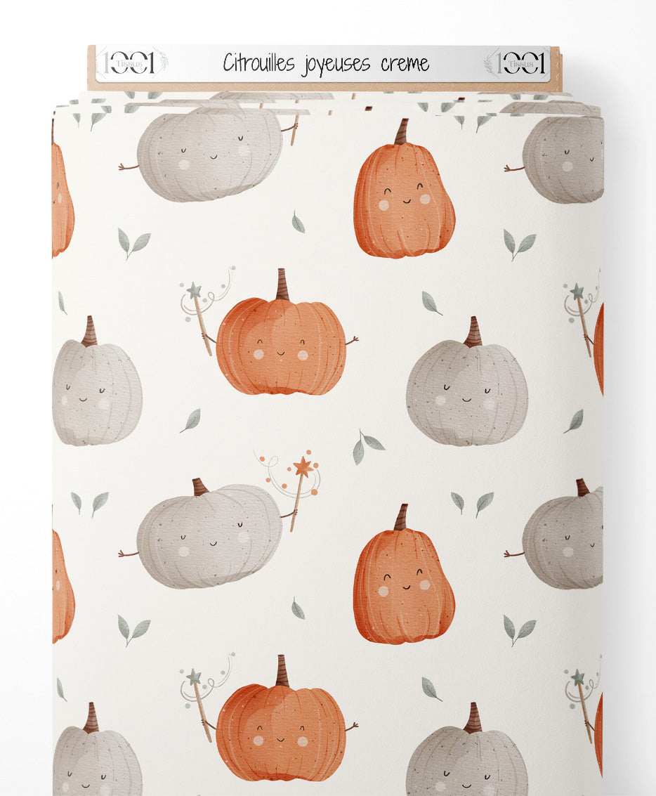 Tissu - Citrouilles joyeuses crème