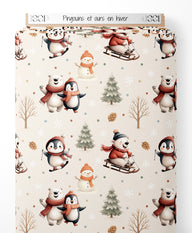 Tissu - Pingouins et ours en hiver