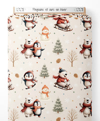 Tissu - Pingouins et ours en hiver