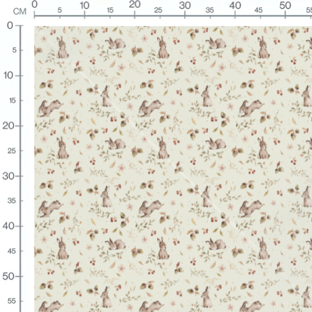 Tissu - Lapins bruns et fleurs roses