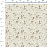 Tissu - Lapins bruns et fleurs roses