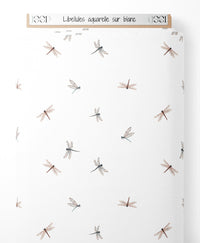 Tissu - Libellules aquarelle sur blanc
