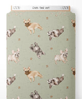 Tissu - Chiots sur fond vert