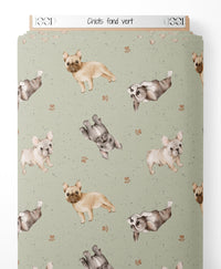 Tissu - Chiots sur fond vert