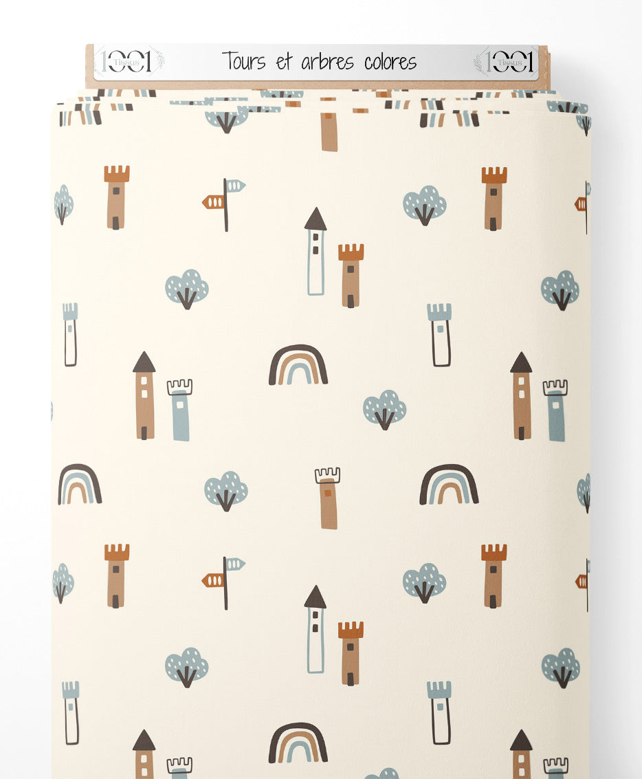 Tissu - Tours et arbres colorés