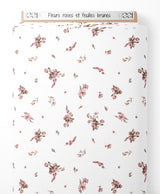 Tissu - Fleurs roses et feuilles brunes