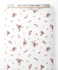 Tissu - Fleurs roses et feuilles brunes