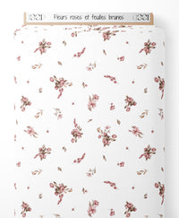 Tissu - Fleurs roses et feuilles brunes