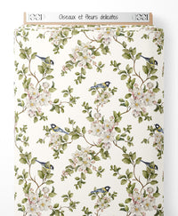 Tissu - Oiseaux et fleurs délicates