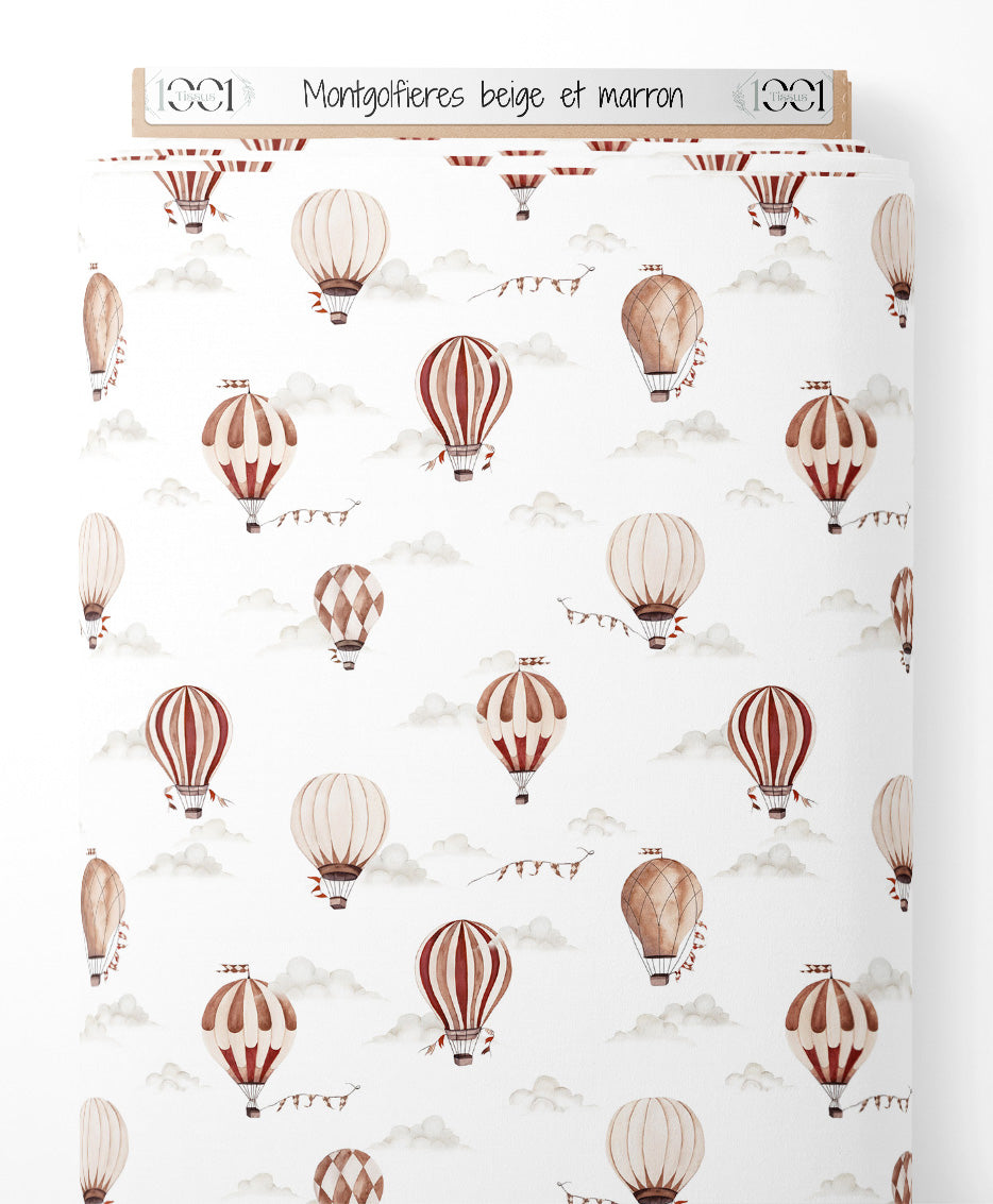 Tissu - Montgolfières beige et marron