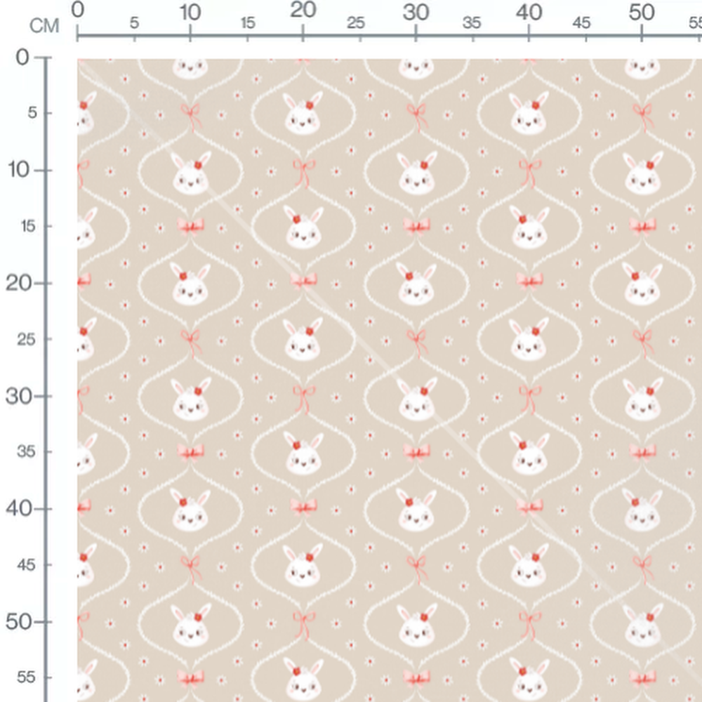 Tissu - Lapins et fleurs sur fond beige