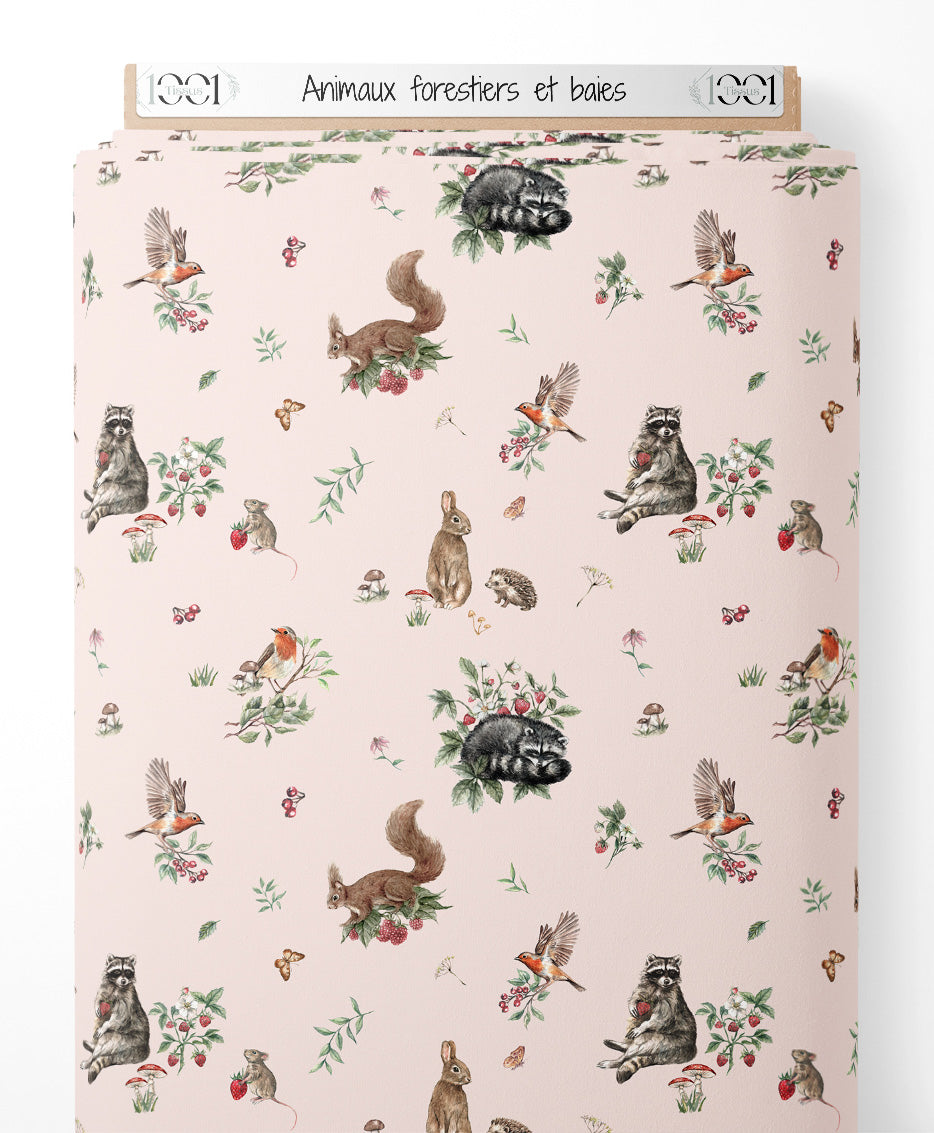 Tissu - Animaux forestiers et baies