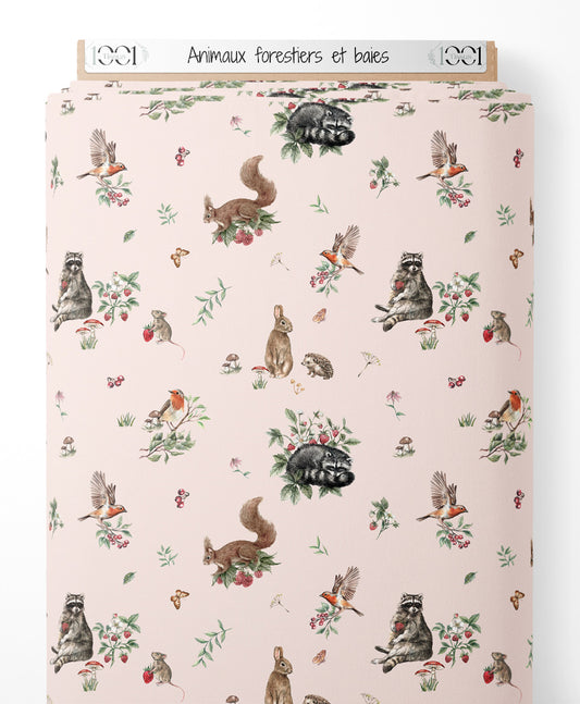 Tissu - Animaux forestiers et baies