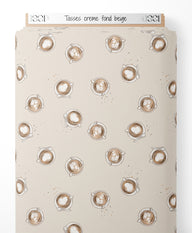 Tissu - Tasses crème sur fond beige