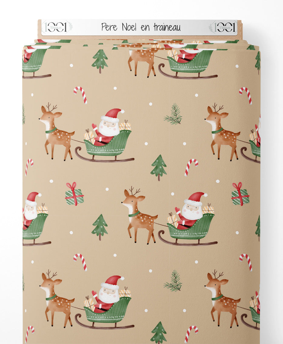 Tissu - Père Noël en traîneau