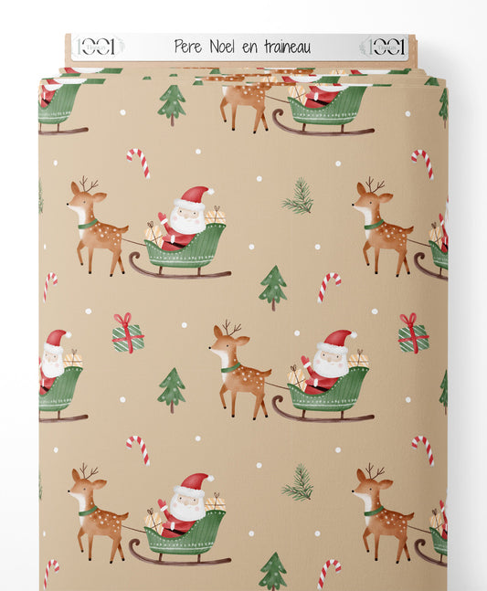 Tissu - Père Noël en traîneau