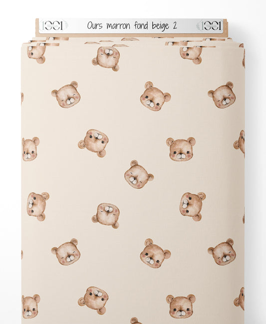Tissu - Ours marron sur fond beige 2
