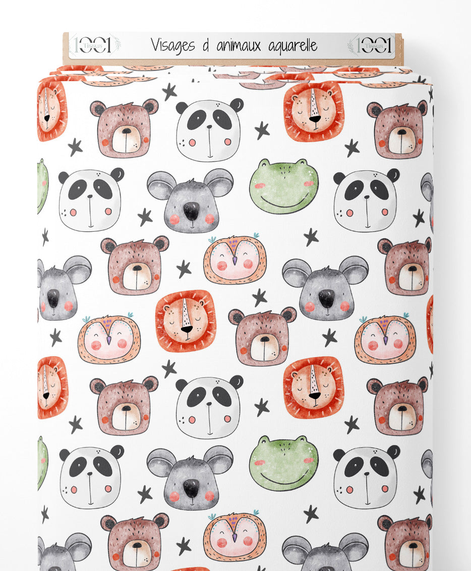 Tissu - Visages d'animaux aquarelle