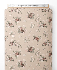 Tissu - Rongeurs et fleurs blanches