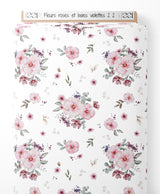 Tissu - Fleurs roses et baies violettes 2 2