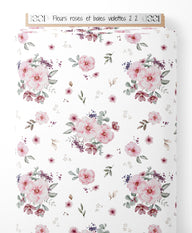 Tissu - Fleurs roses et baies violettes 2 2
