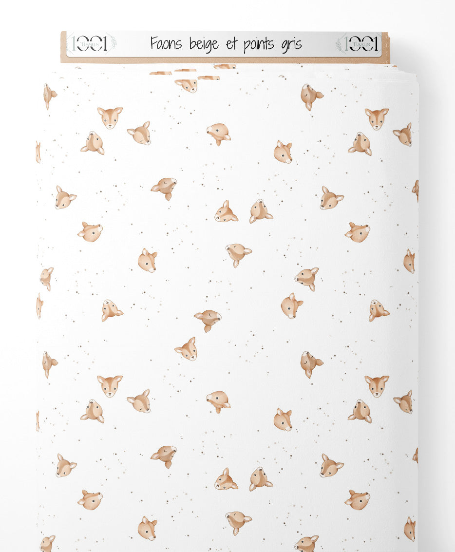 Tissu - Faons beige et points gris