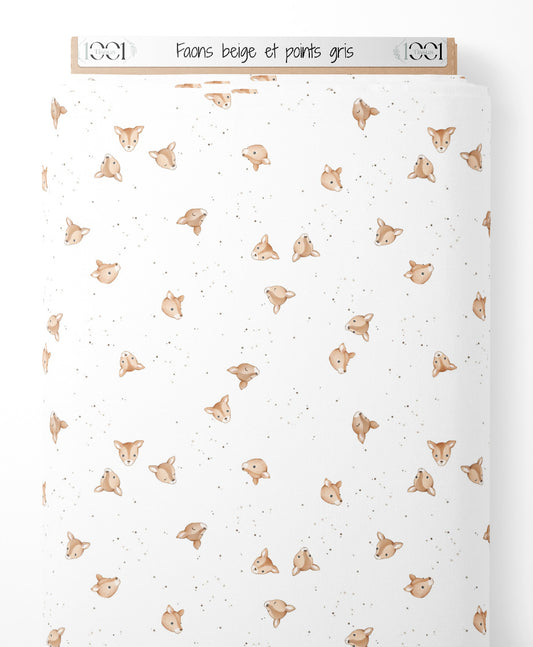 Tissu - Faons beige et points gris
