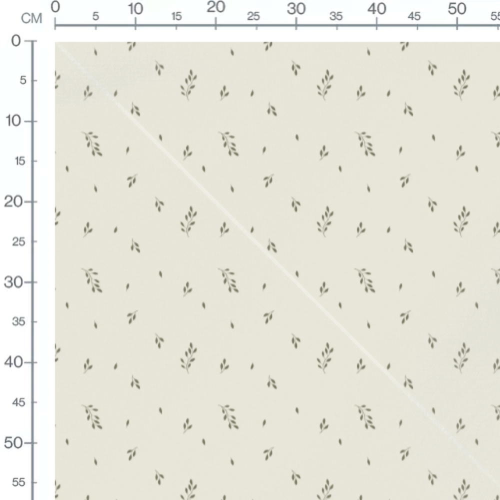 Tissu - Feuilles olive sur beige clair
